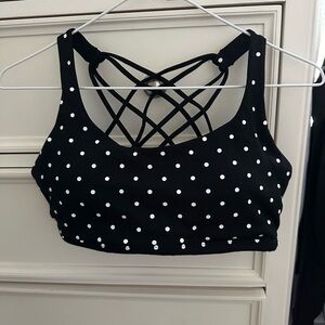 Black Polka Dot Strappy Back Sports Bra